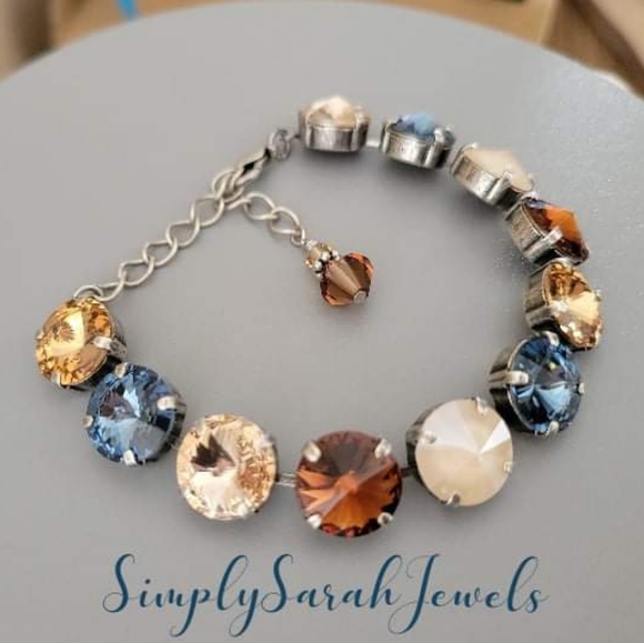 Hand Crafted Jewelry - Austrian Crystal Tennis Bracelet in Antique Brass